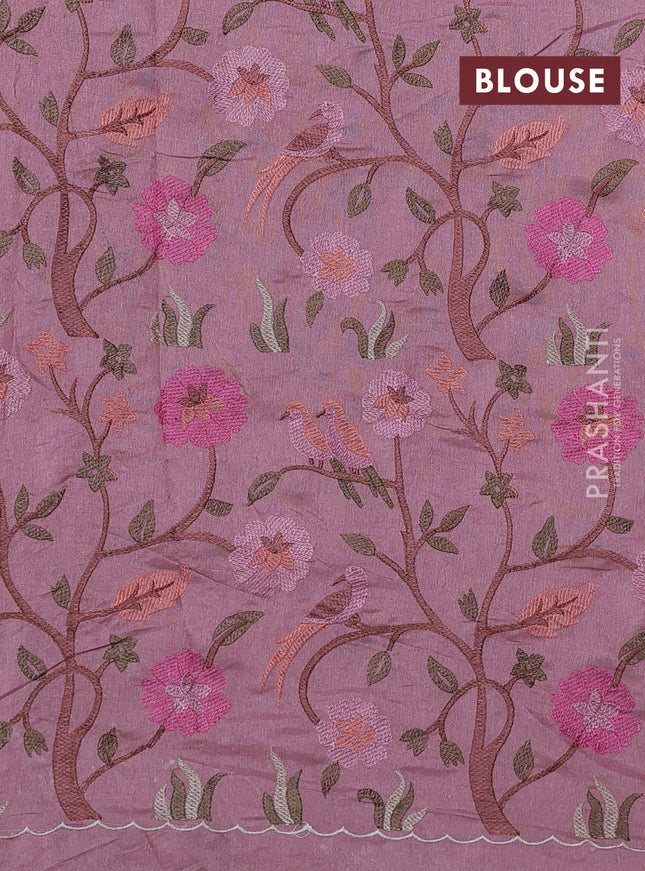 Tissue organza saree pastel pink with plain body and embroidery border