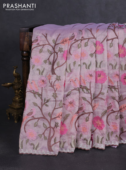 Tissue organza saree mild lavender with allover embroidery work
