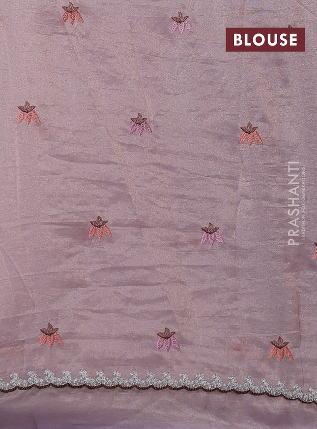 Tissue organza saree mild lavender with allover embroidery work
