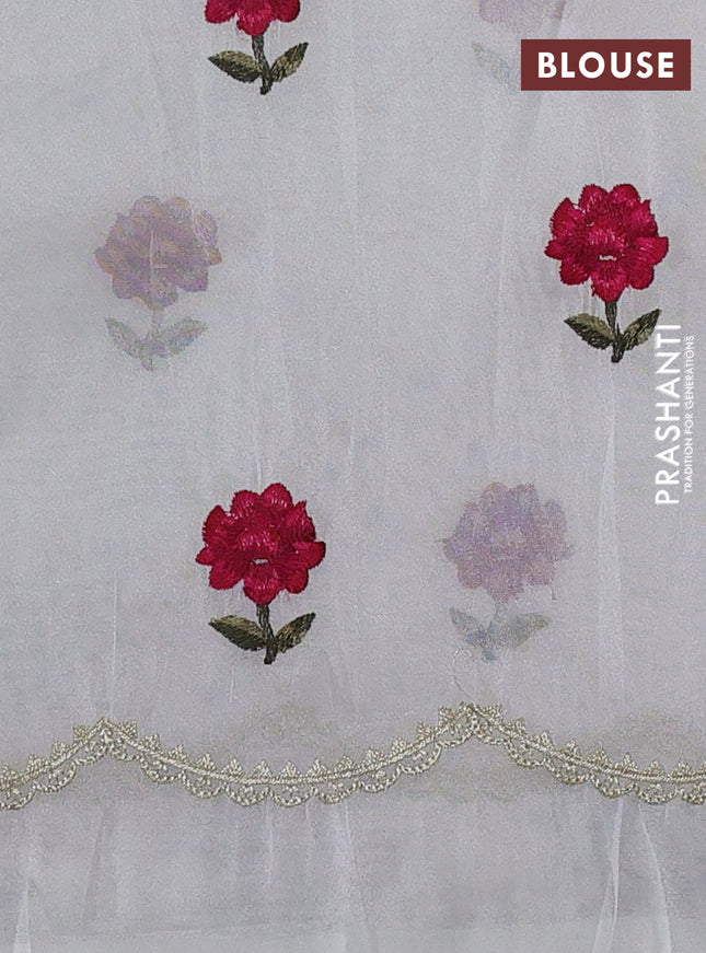 Tissue organza saree cream with plain body and floral embroidery border