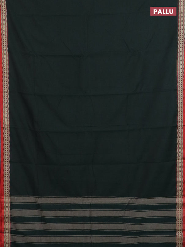 Narayanpet cotton saree bottle green and rust shade with plain body and thread woven butta border