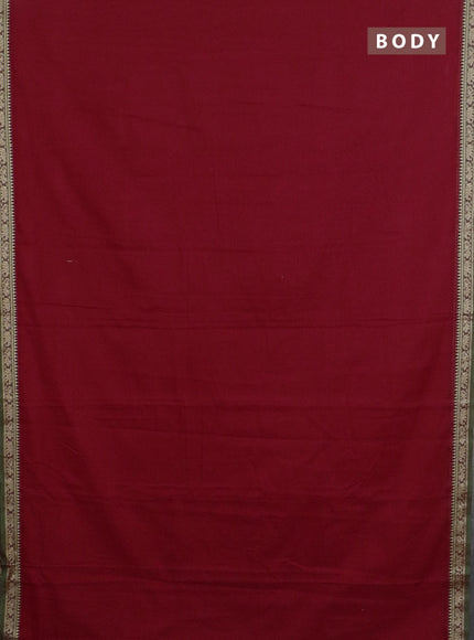 Narayanpet cotton saree red and light green with plain body and thread woven border