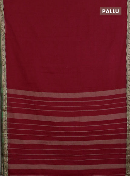 Narayanpet cotton saree red and light green with plain body and thread woven border