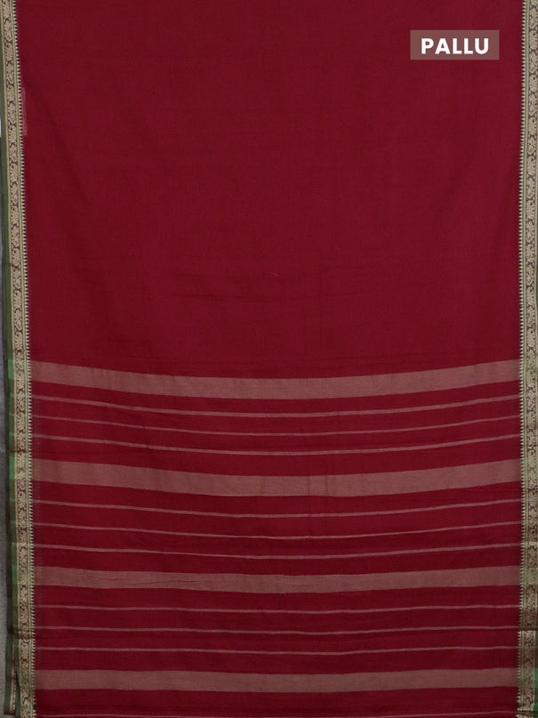 Narayanpet cotton saree red and light green with plain body and thread woven border