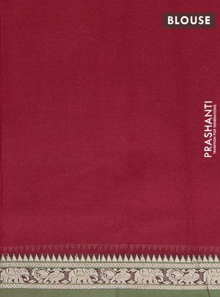 Narayanpet cotton saree red and light green with plain body and thread woven border