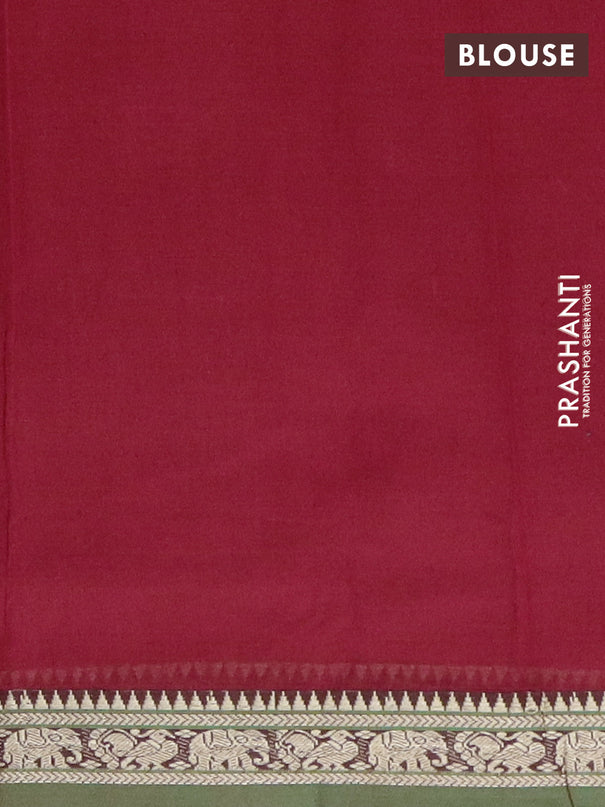Narayanpet cotton saree red and light green with plain body and thread woven border