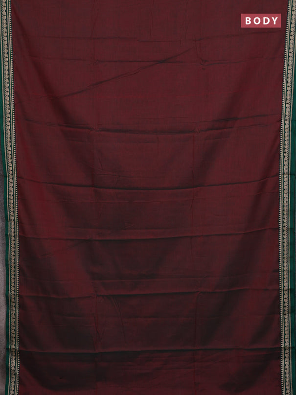 Narayanpet cotton saree dual shade of greenish maroon and green with plain body and thread woven border
