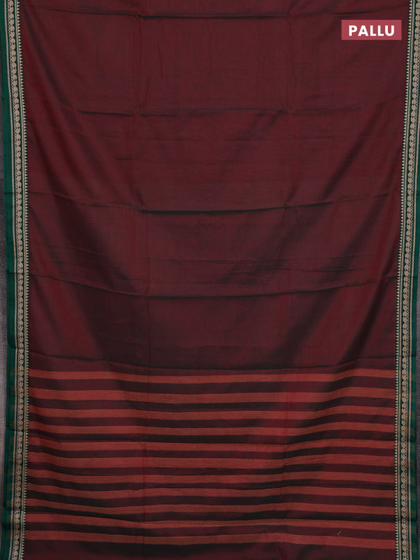 Narayanpet cotton saree dual shade of greenish maroon and green with plain body and thread woven border