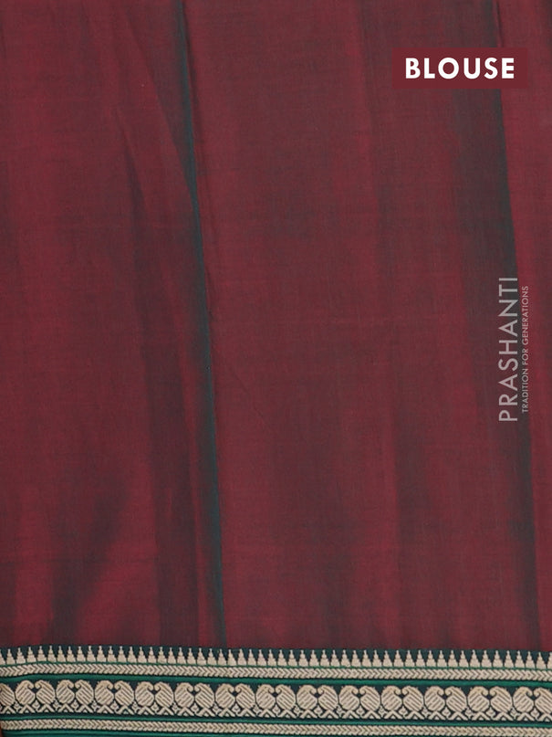Narayanpet cotton saree dual shade of greenish maroon and green with plain body and thread woven border