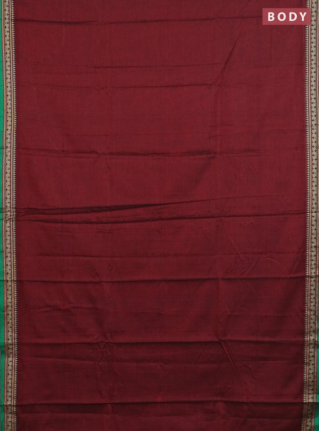 Narayanpet cotton saree deep maroon and green with plain body and thread woven border