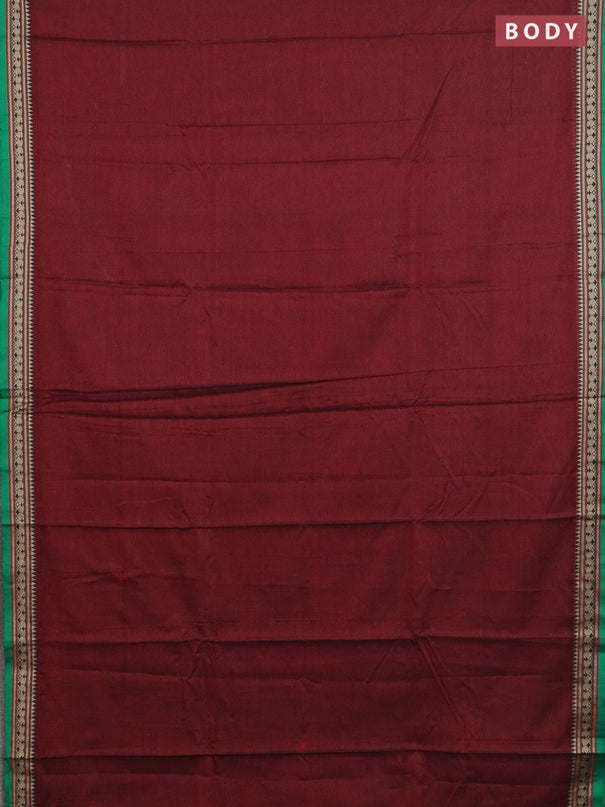 Narayanpet cotton saree deep maroon and green with plain body and thread woven border