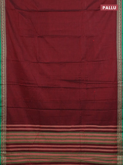 Narayanpet cotton saree deep maroon and green with plain body and thread woven border