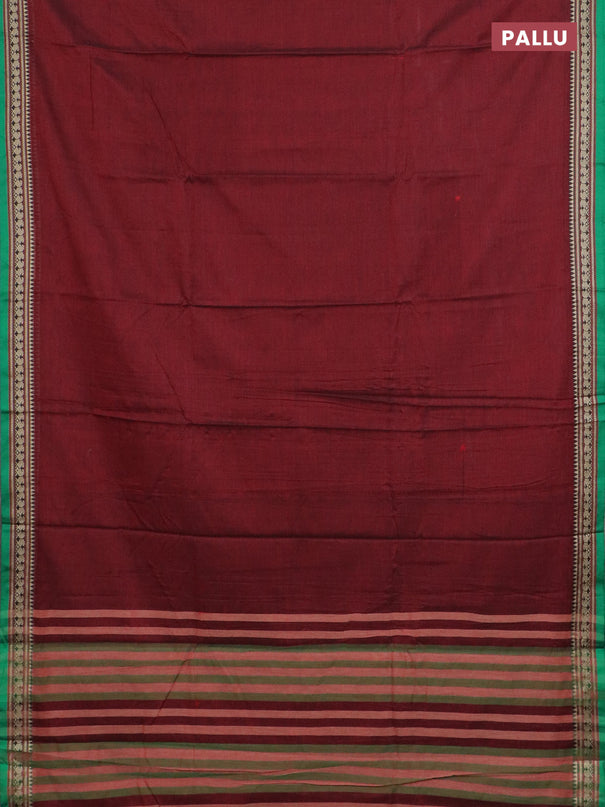 Narayanpet cotton saree deep maroon and green with plain body and thread woven border