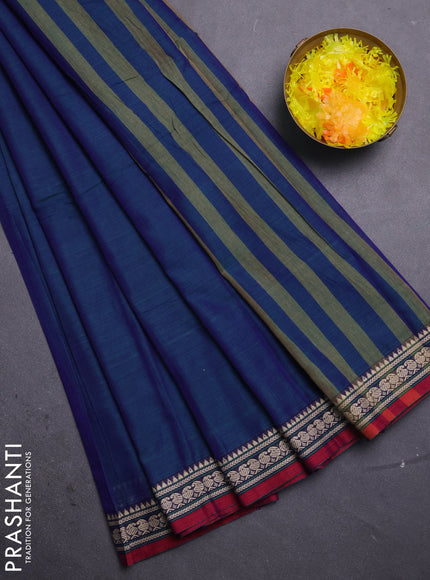 Narayanpet cotton saree blue and maroon with plain body and thread woven border