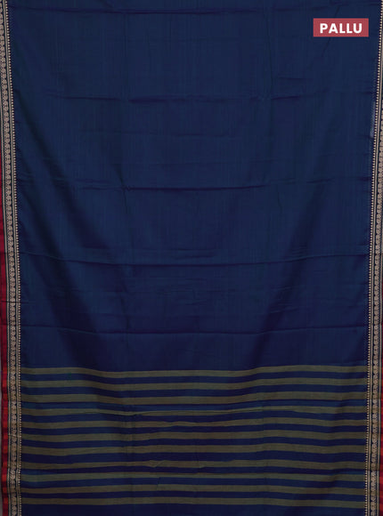 Narayanpet cotton saree blue and maroon with plain body and thread woven border