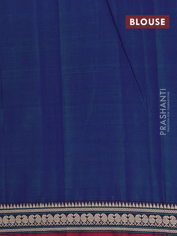 Narayanpet cotton saree blue and maroon with plain body and thread woven border