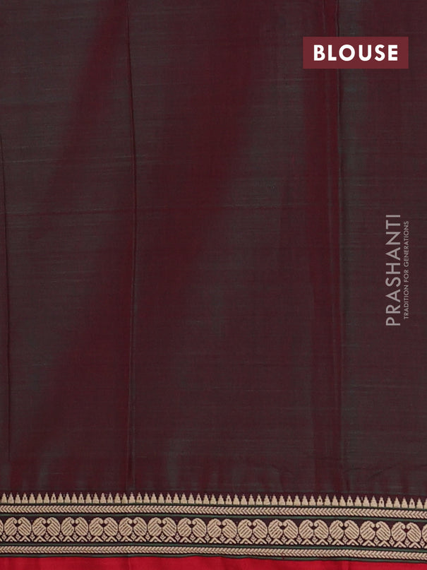 Narayanpet cotton saree dual shade of greenish red and red with plain body and thread woven border
