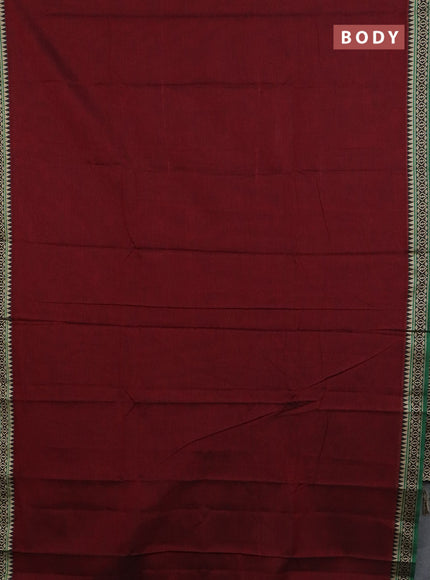 Narayanpet cotton saree deep maroon and green with plain body and thread woven border