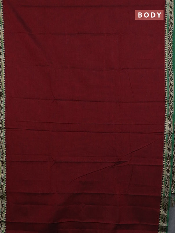 Narayanpet cotton saree deep maroon and green with plain body and thread woven border