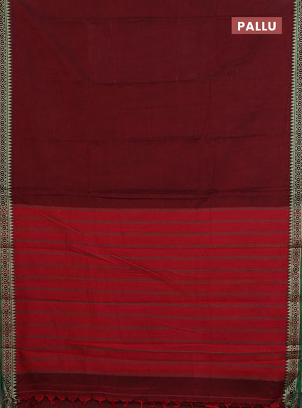 Narayanpet cotton saree deep maroon and green with plain body and thread woven border