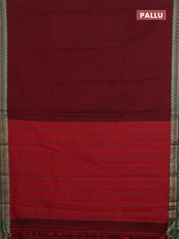 Narayanpet cotton saree deep maroon and green with plain body and thread woven border