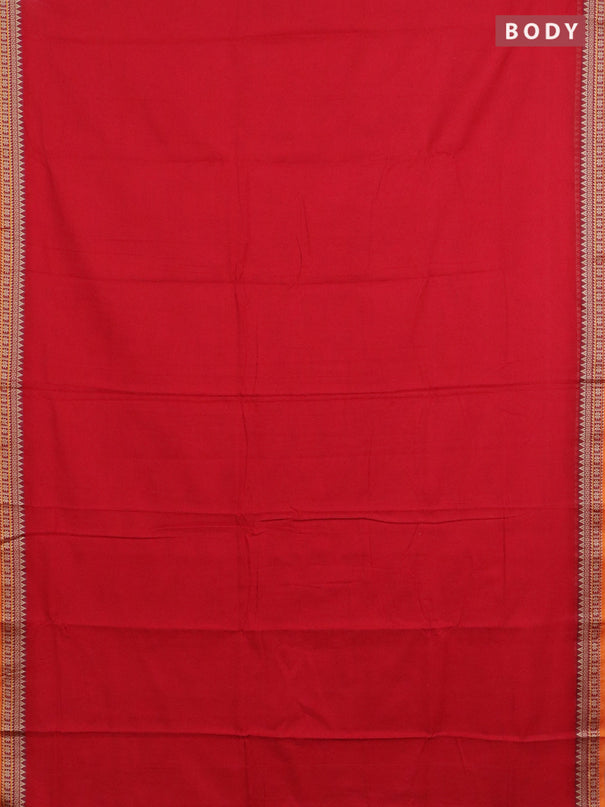 Narayanpet cotton saree red and orange with plain body and temple thread woven border