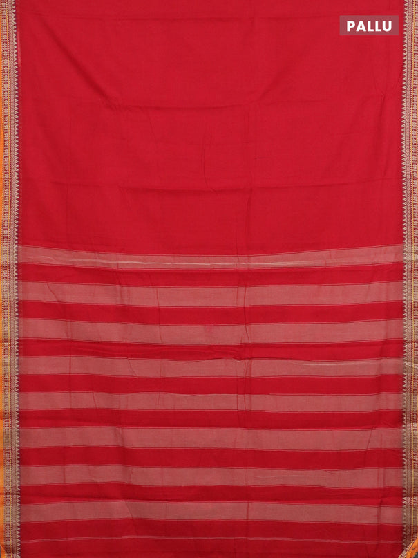 Narayanpet cotton saree red and orange with plain body and temple thread woven border