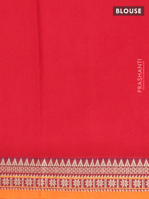 Narayanpet cotton saree red and orange with plain body and temple thread woven border