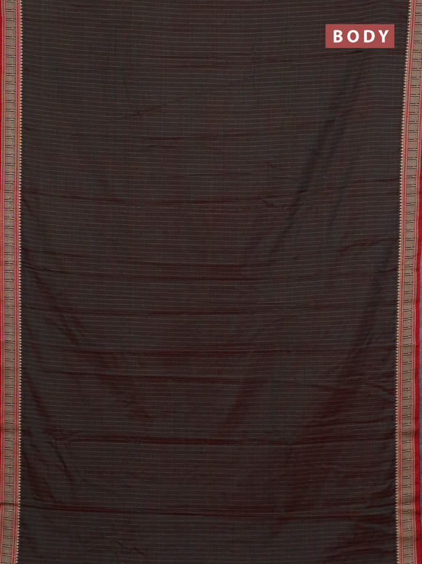 Narayanpet cotton saree dual shade of reddish green and red with allover thread weaves and temple thread woven border