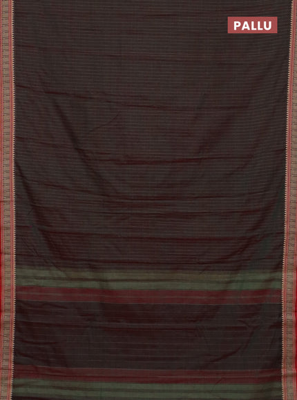 Narayanpet cotton saree dual shade of reddish green and red with allover thread weaves and temple thread woven border