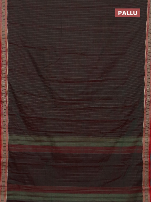 Narayanpet cotton saree dual shade of reddish green and red with allover thread weaves and temple thread woven border