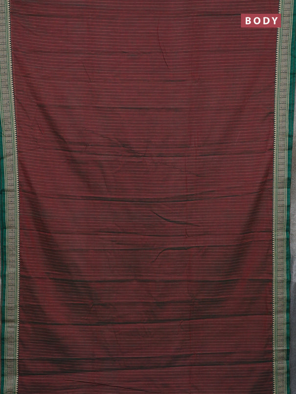 Narayanpet cotton saree dual shade of greenish maroon and green with allover thread weaves and temple thread woven border