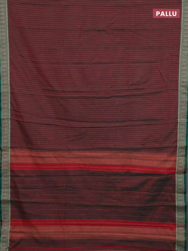 Narayanpet cotton saree dual shade of greenish maroon and green with allover thread weaves and temple thread woven border