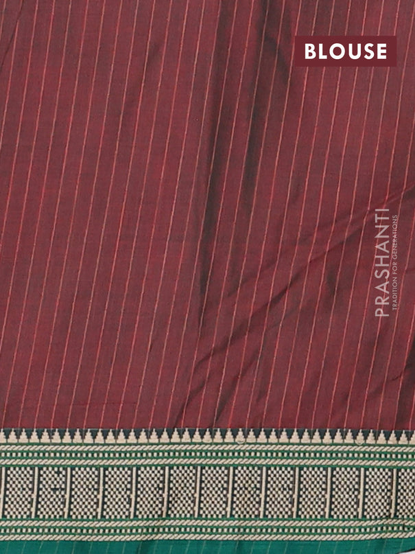 Narayanpet cotton saree dual shade of greenish maroon and green with allover thread weaves and temple thread woven border