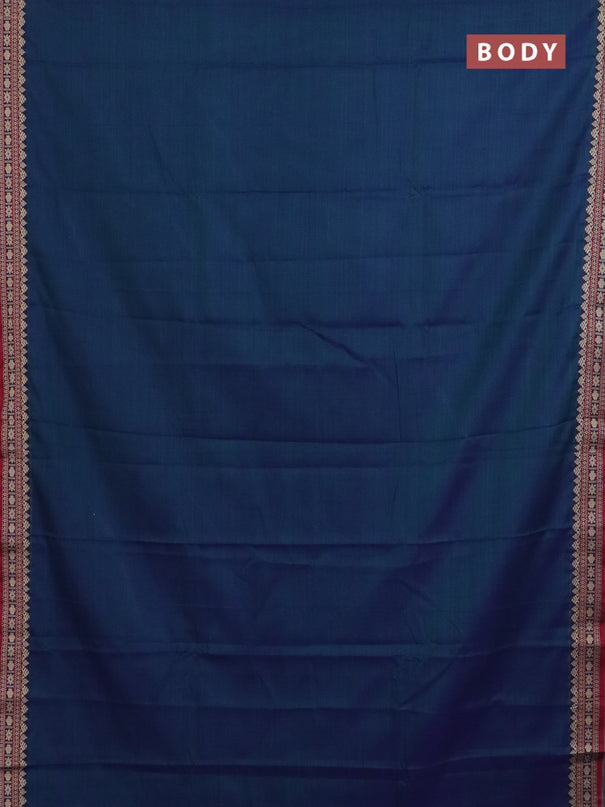 Narayanpet cotton saree dual shade of bluish green and maroon with plain body and thread woven border