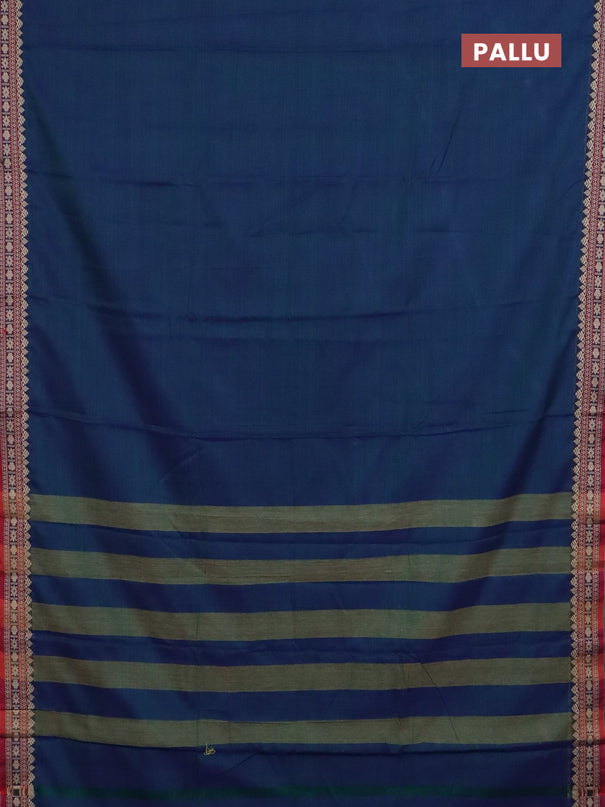 Narayanpet cotton saree dual shade of bluish green and maroon with plain body and thread woven border
