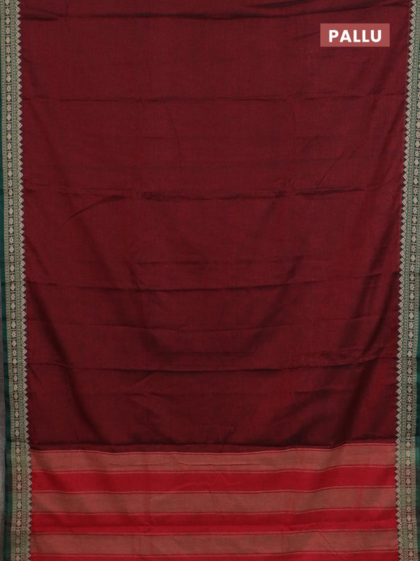 Narayanpet cotton saree deep maroon and green with plain body and thread woven border