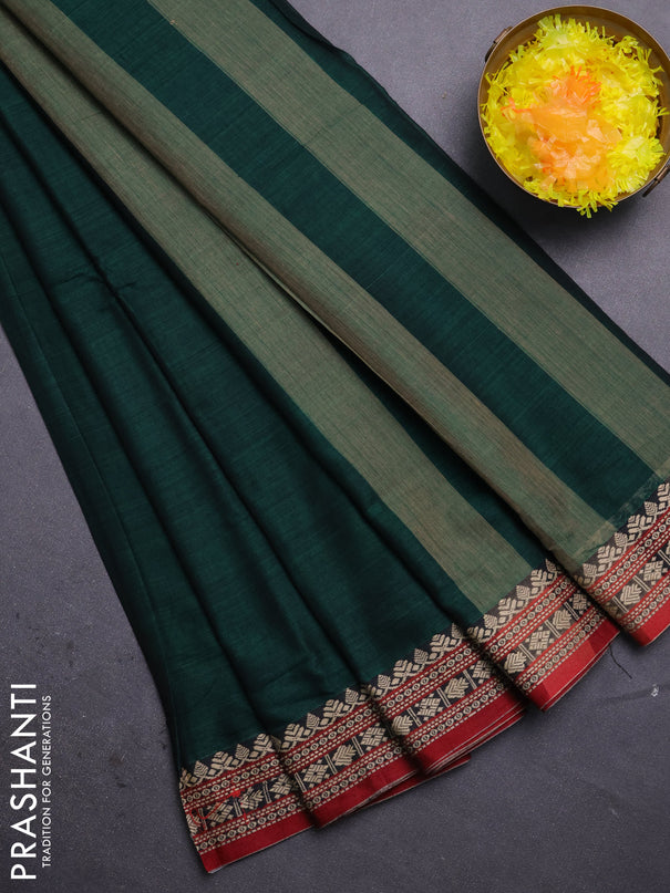 Narayanpet cotton saree bottle green and maroon with plain body and thread woven border