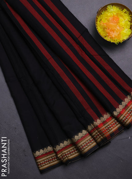 Narayanpet cotton saree black with plain body and thread woven border
