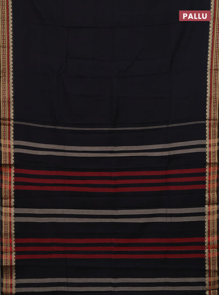 Narayanpet cotton saree black with plain body and thread woven border