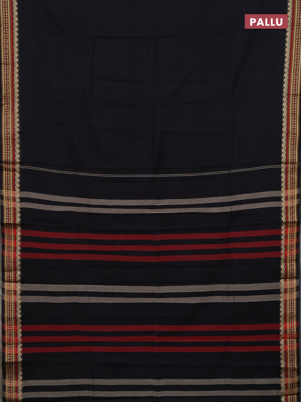 Narayanpet cotton saree black with plain body and thread woven border