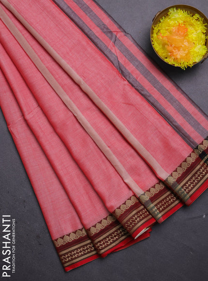 Narayanpet cotton saree red with plain body and thread woven border
