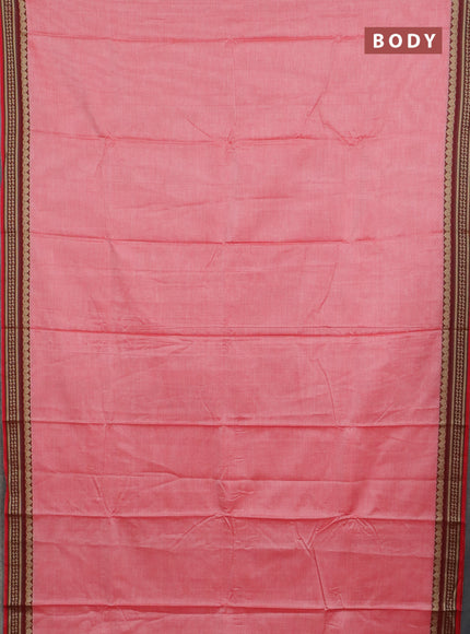Narayanpet cotton saree red with plain body and thread woven border