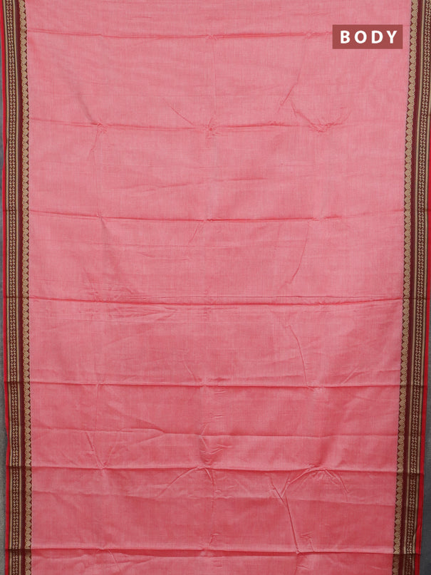 Narayanpet cotton saree red with plain body and thread woven border