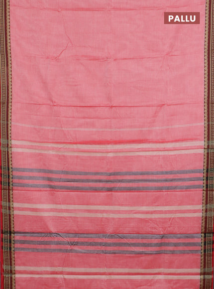 Narayanpet cotton saree red with plain body and thread woven border