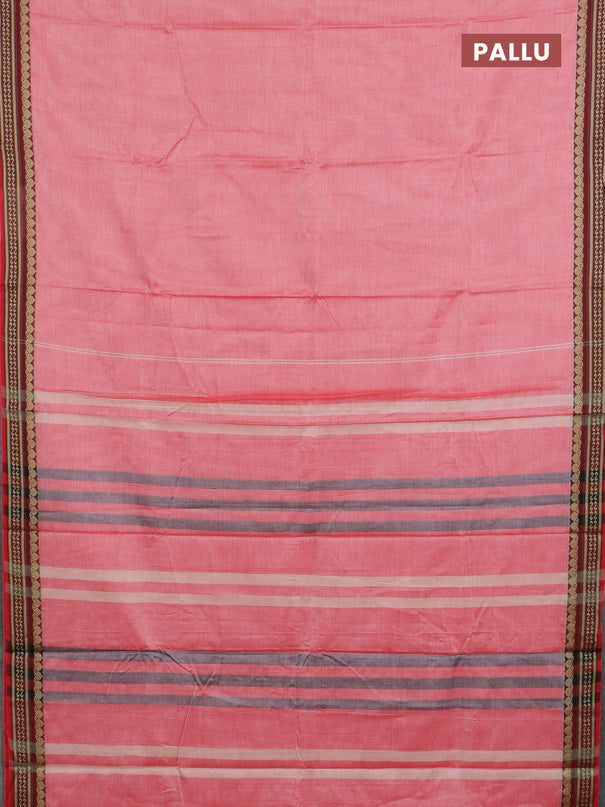 Narayanpet cotton saree red with plain body and thread woven border