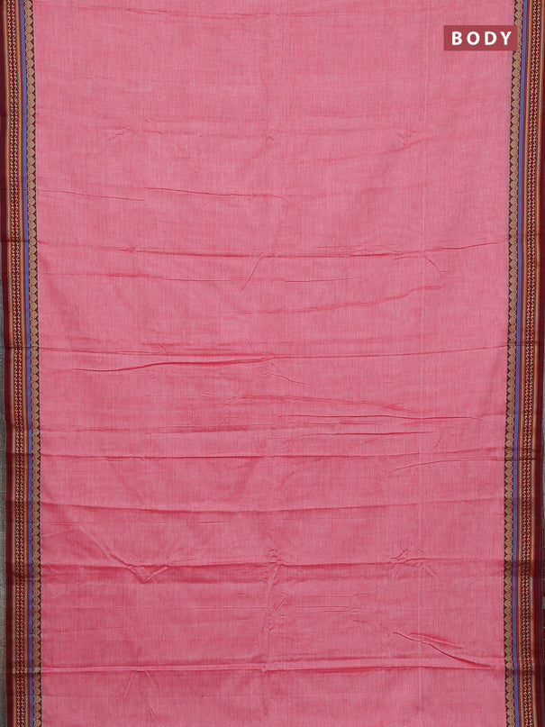 Narayanpet cotton saree red and maroon with plain body and thread woven border