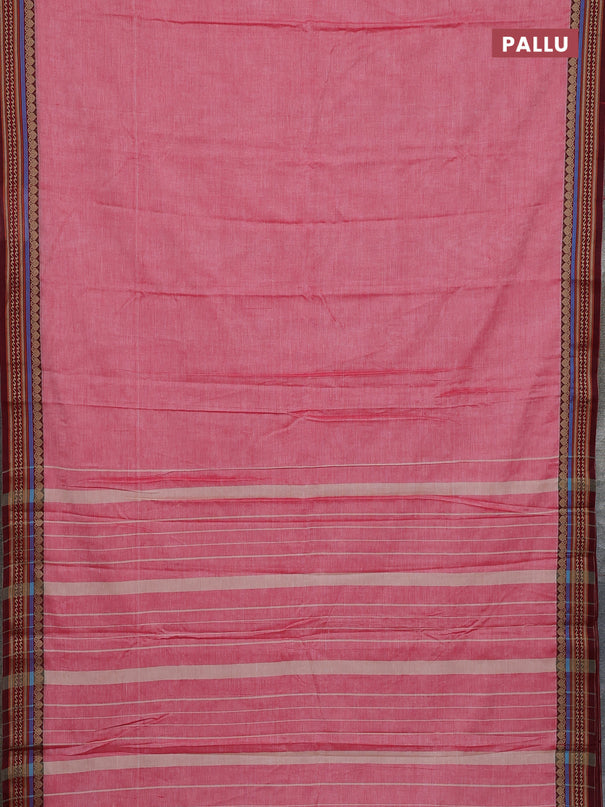 Narayanpet cotton saree red and maroon with plain body and thread woven border