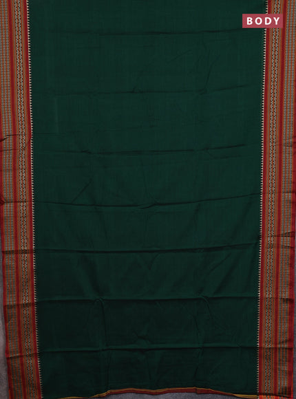 Narayanpet cotton saree green and rust shade with plain body and thread woven border