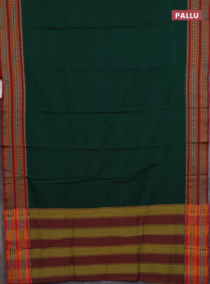Narayanpet cotton saree green and rust shade with plain body and thread woven border